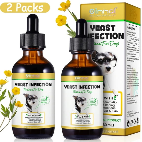 Oimmal Natural Yeast Infection for Dogs, Support Healthy Itch & Inflammation Relief, Coat & Skin Health Support | Dog Yeast Ear Infection Drops 2 oz - 2Pack
