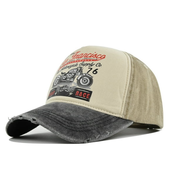Vintage Baseball Cap Washed Denim Trucker Cap Motorcycle Print Pattern Outdoor Sun Hat Unisex for Man Women