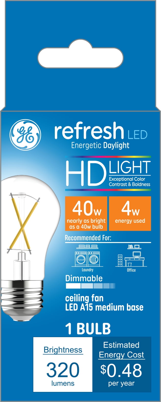 GE Refresh LED Ceiling Fan Light Bulb, 40 Watt Eqv, Daylight, A15 Bulb, 1pk
