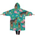 thumbnail image 2 of Oversized Wearable Blanket Hoodie,German Shepherd Dog and Flower Sherpa Blanket Hoodie with Super Pockets,Super Warm Fuzzy Pullover for Women & Men, 2 of 6