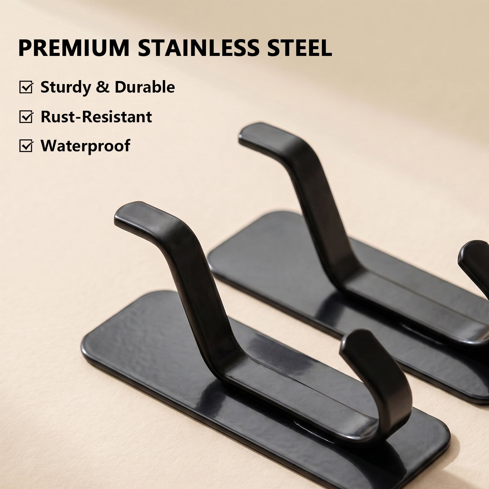 Koomade 8 Packs Coat Hook Wall Mounted Self-Adhesive Hanger for Shower Kitchen Bathroom House Hook for Towel Coat Cloth, Black