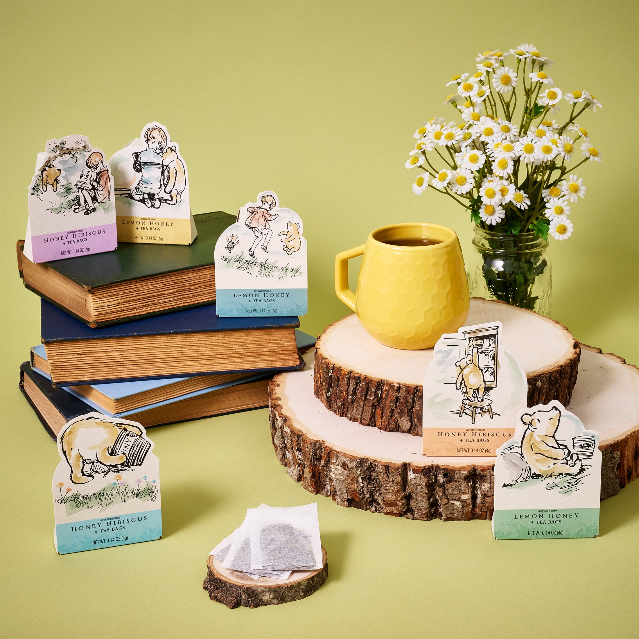 Thoughtfully Classic Winnie-the-Pooh Tea Gift Set, 12 Illustrated Character Boxes with Quotes, Lemon Honey & Honey Hibiscus, 48 Tea Bags Total