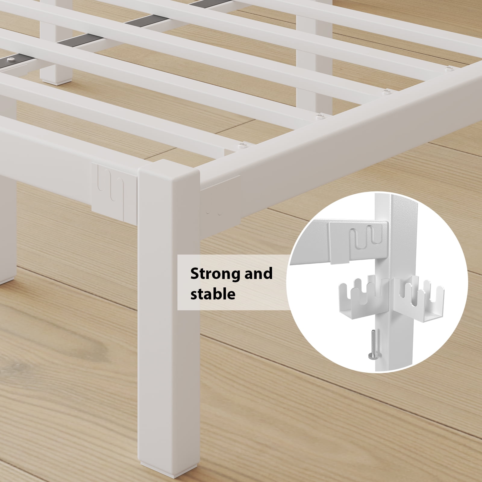 King Size Metal Platform Bed Frame with Headboard, Heavy Duty Steel Slat Support, Under-Bed Storage, No Box Spring Needed, White