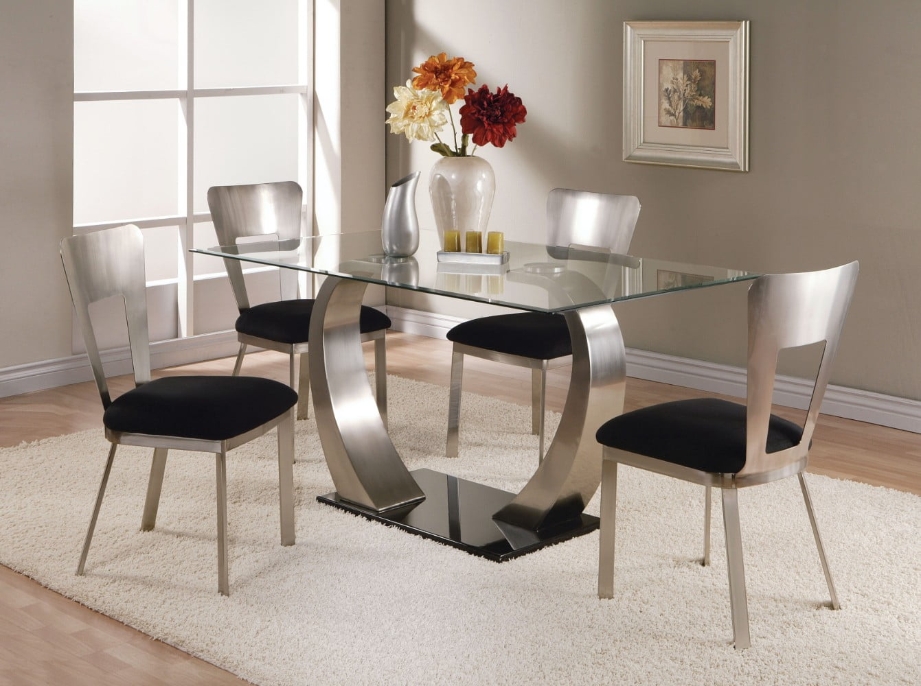 Camille Dining Table Clear Glass Satin Plated Walmart Com Walmart Com
