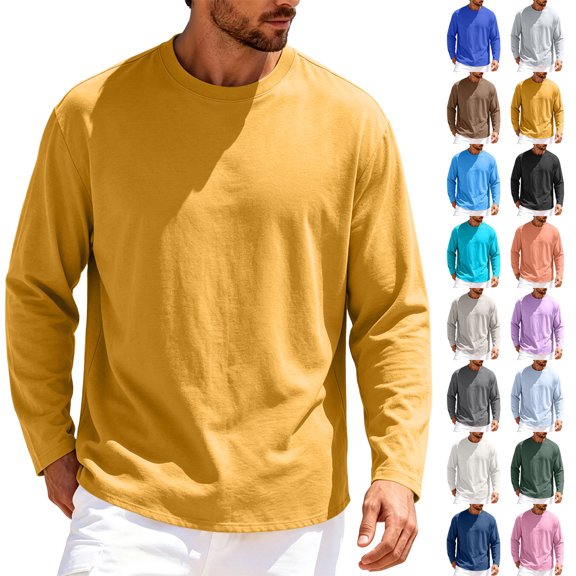 Men's Shirts Solid Color Round Neck Long Sleeved Casual Sports Fashion Fitness Clothes,Regular Fit, Machine Wash, Casual Wear, Fall/Winter Wear, Thermal