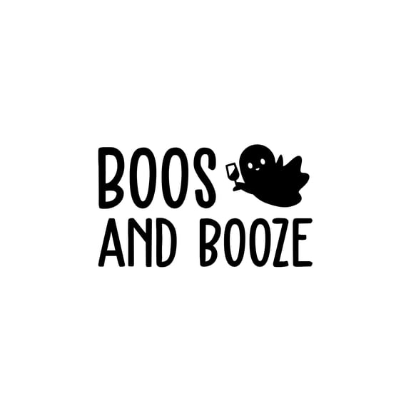 Vinyl Wall Art Decal - Boos & Booze - 14" x 25" - Fun Halloween Humorous Adult Quote Little Ghost Design Sticker For Living Room Windows Doors Storefront Coffee Shop Spooky Decor