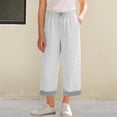 thumbnail image 2 of Girls High Waist Like Striped Culottes Casual Summer Pants With And Pockets Comfortable Straight Leg Cropped Wide Leg Trousers For Kids, 2 of 4