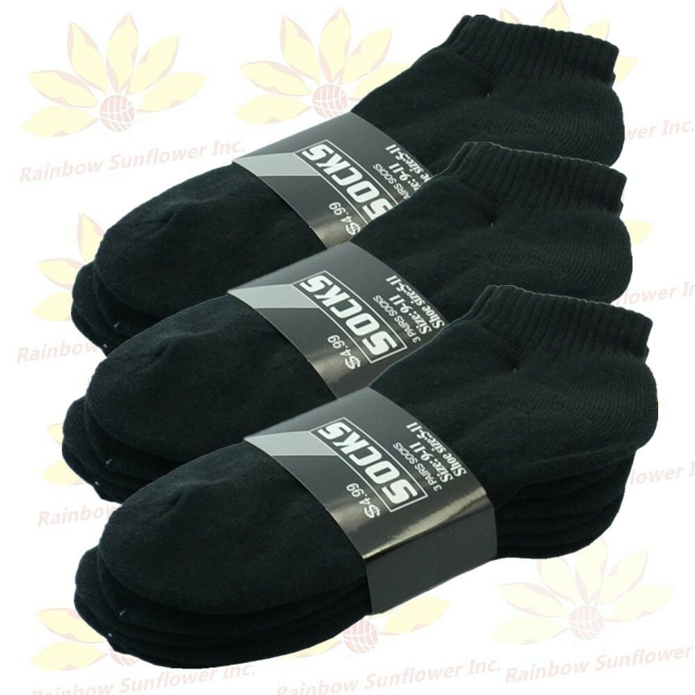 Black 3-12 Pairs Ankle/Quarter Crew for Women Socks Cotton Low Cut Size 9-11 
