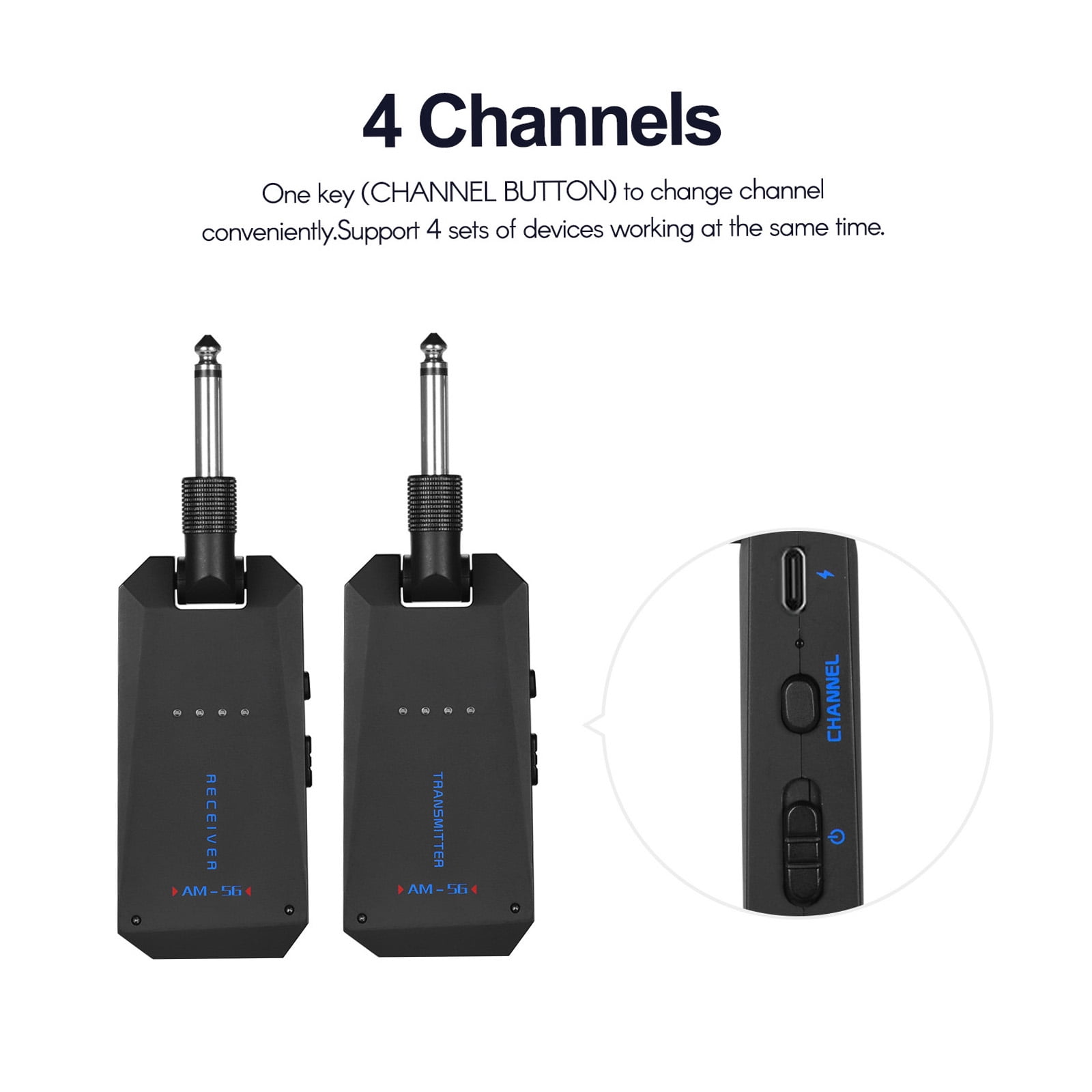 wireless guitar Bass AM-5G Wireless 5.8G Guitar System Rechargeable Audio Transmitter and Receiver ISM Band for Electric Bass Guitars Amplifier Accessories
