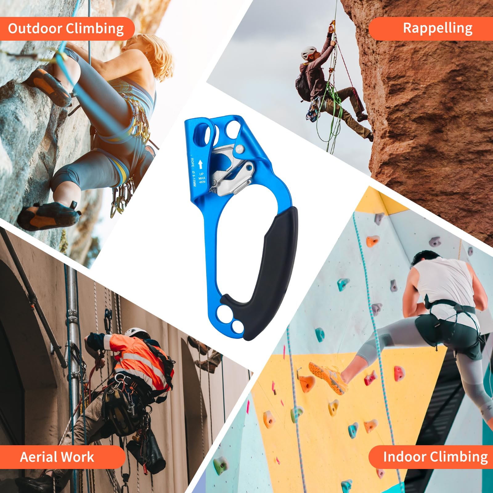 Hand Ascender Rock Climbing Tree Arborist Rappelling Gear Equipment Rope Clamp for 8~13 MM Rope
