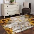 thumbnail image 3 of Area Rugs for Living Room Bedroom, Farmhouse Sunflower 4'x6' Rug Washable Carpet Runner Indoor Outdoor, Vintage Daisy Butterflies Rustic Wood Non Slip Accent Floor Mats Rug for Kitchen, Office, 3 of 8