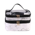 thumbnail image 2 of Bolsa organizadora de maquillaje de doble capa, de piel sintética, resistente al agua, para viaje, para mujeres y niñas, 2 of 10