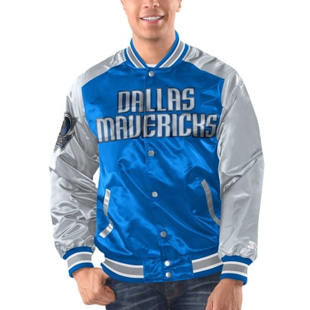 Men s Starter Blue/Silver Dallas Mavericks Renegade Satin Full-Snap Varsity Jacket