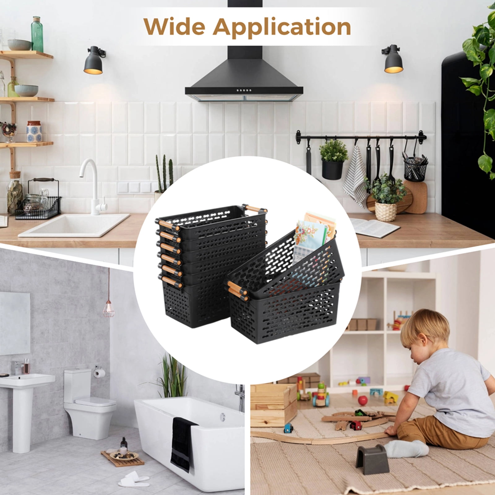 8 Pack Stackable Storage Bins with Handles, Space-saving Large Plastic Baskets - Ventilated Organizer Baskets for Kitchen, Pantry, Closet, Office, Classroom (12x6x5 Inch)