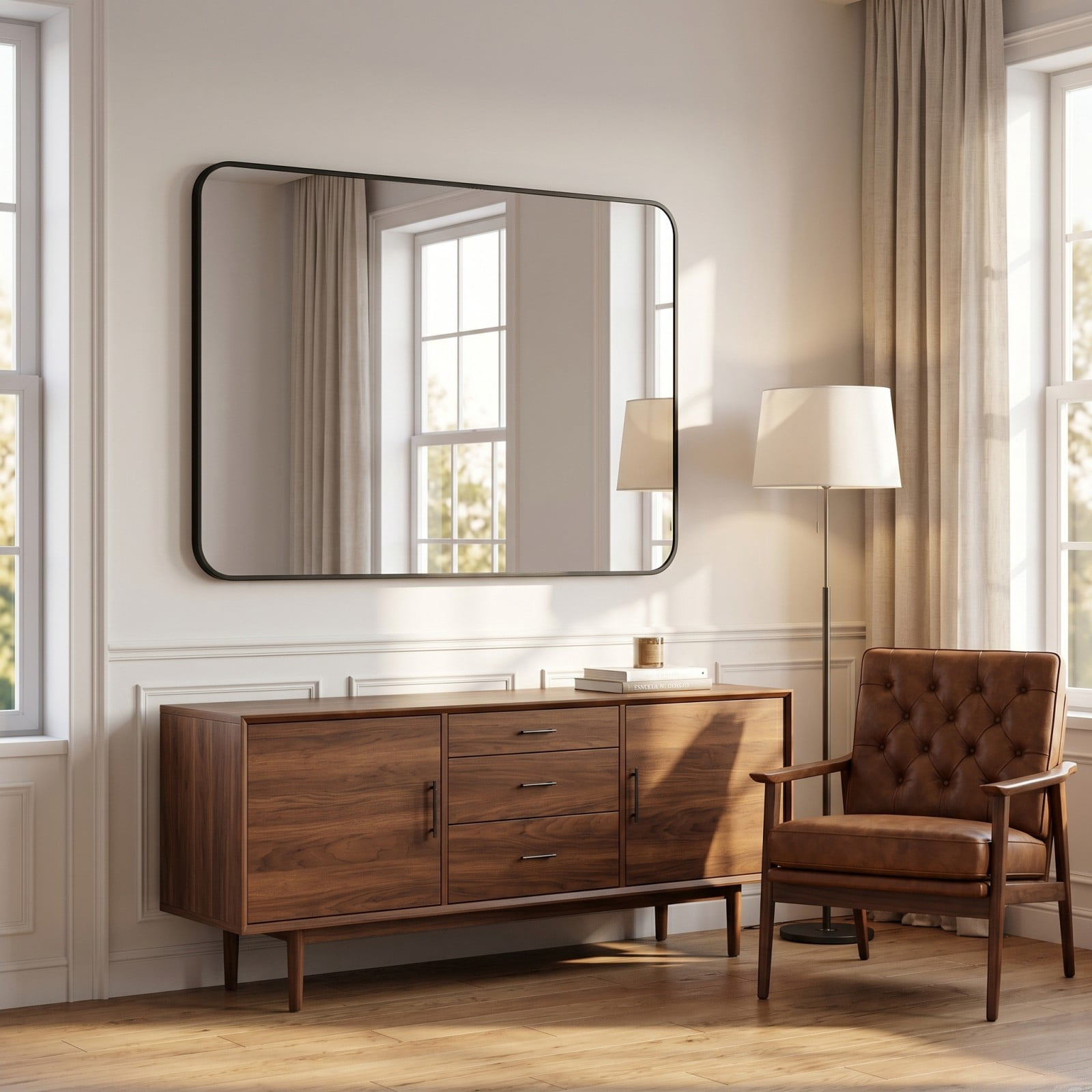 Gleamira 32"x40" Rectangular Bathroom Mirror Wall-Mounted Vanity Mirror, Black