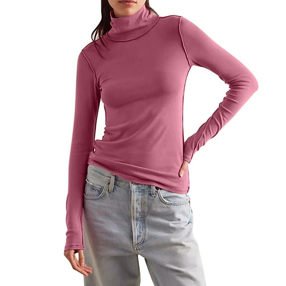 tarylea Women's Basic Tops High Neck Long Sleeve Undershirt Solid Color Tops Casual Wear Fall Loungewear