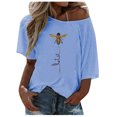 thumbnail image 2 of Pntutb Mujeres Tallas grandes Damas Un hombro Abeja Impreso Camiseta top Verano Blusa suelta Pntutb Pntutb-22, 2 of 7