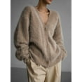 thumbnail image 4 of Womens Cardigan Sweater Long Sleeve Cardigan Button Down V Neck Knit Top Fashion Knitwear Khaki M, 4 of 6