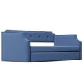 thumbnail image 4 of Tcbosik Daybed with Trundle, Twin Size Linen Fabric Upholstered Sofa Bed for Bedroom, Living Room, Guest Room, Space Saving, Blue, 4 of 8