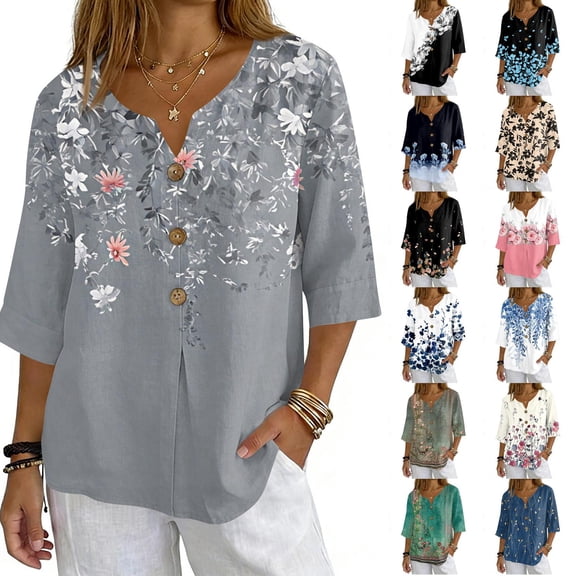 3/4 Length Sleeve Womens Tops Dressy Casual V Neck Summer Outfits Early Fall Fashion Spring Clothes
