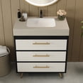thumbnail image 3 of 30" Sintered Stone Top Bathroom Vanity with Storage, Bathroom Vanity with Ceramic Sink, Freestanding Storage Cabinet with Soft Close Drawers for Bathroom, Black,Gold,Stone Gray,White, 3 of 9