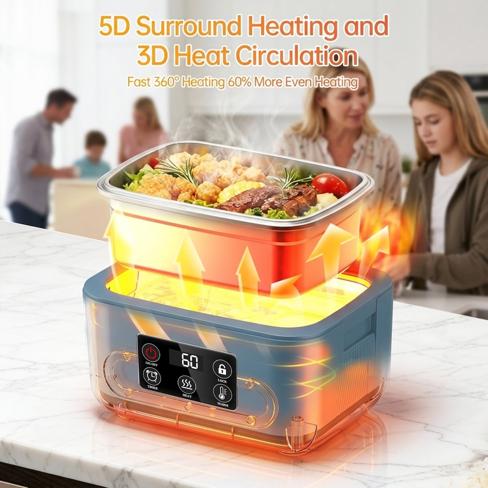 Jinghua 1.5 L Rechargeable Electric Heated Lunch Box Self-Heating Lunch Box Insulated Lunch Box for Work Travel Car Office School
