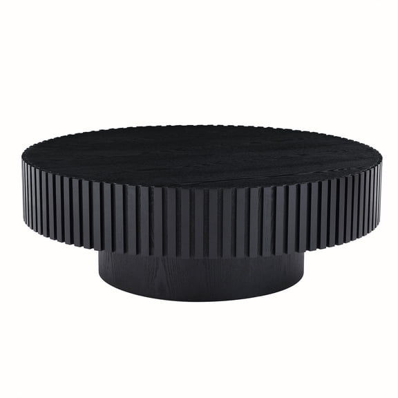 Wooden Coffee Tables, 35.43'' Nesting Round Wood Coffee table for Apartment, Modern Living Room Coffee Table with Sturdy Pedestal ,BLACK(Same Sku:W876P254010), Matt Black Coffee Tables