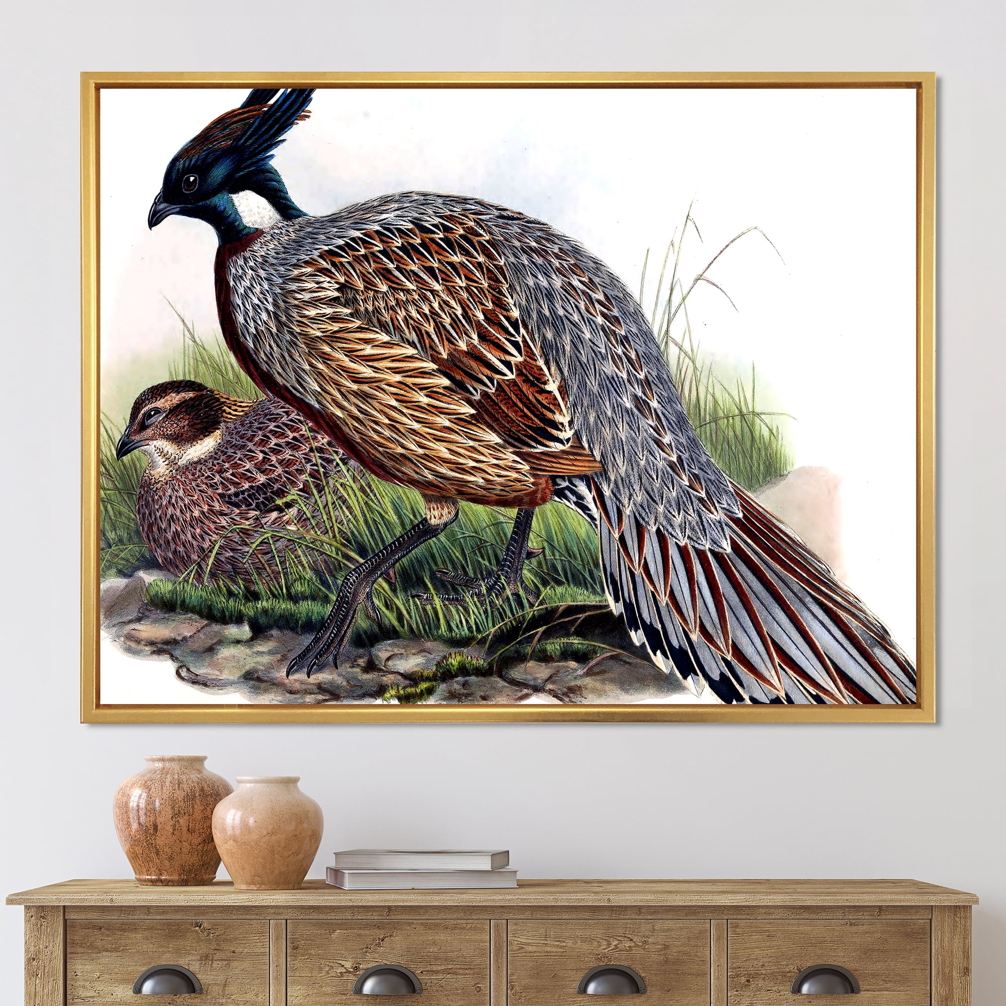 Designart 'Close Up Of Vintage Countryside Birds' Farmhouse Framed Canvas Wall Art Print