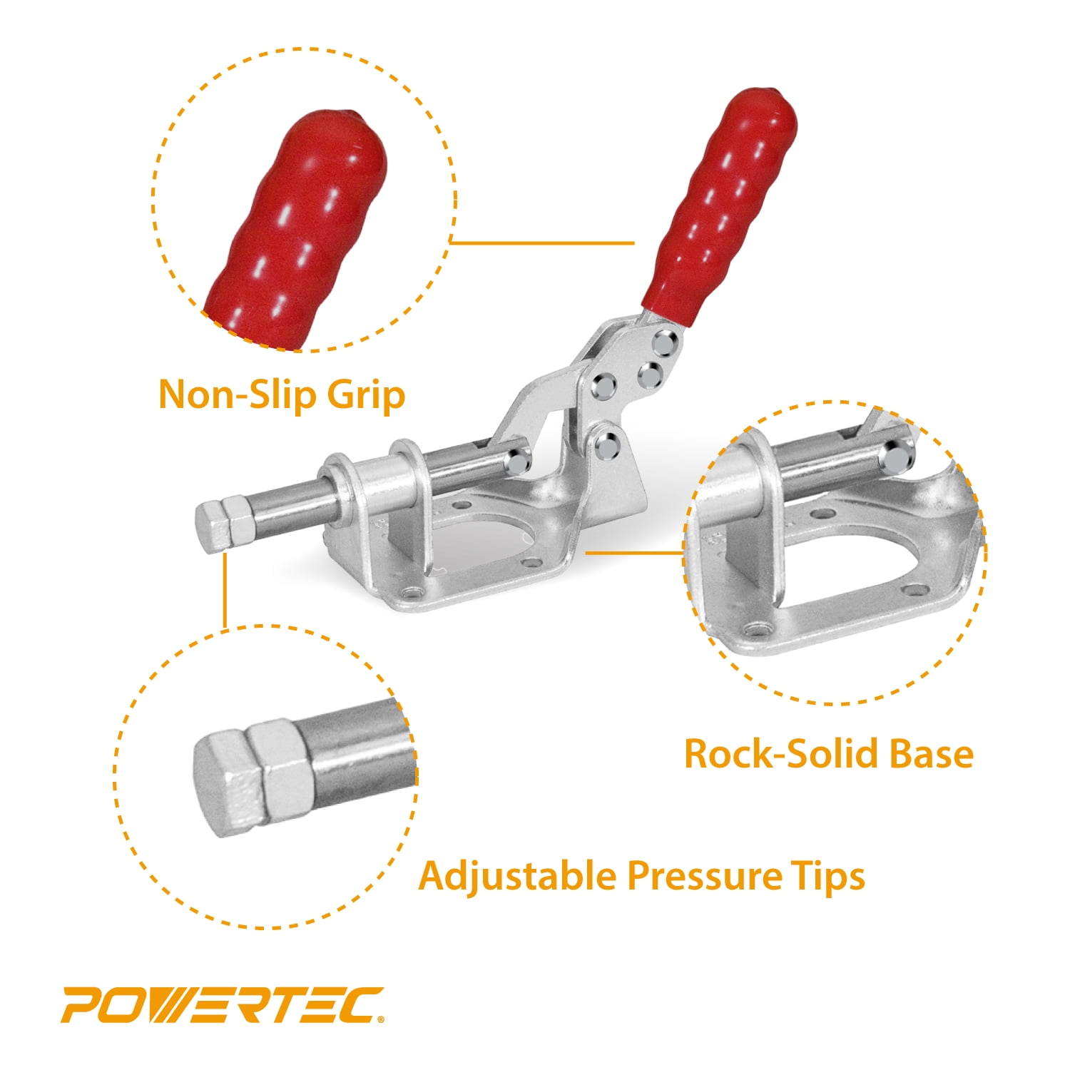 POWERTEC 4PK Toggle Clamp, 300lbs Holding Capacity, 302F Quick Release Push Pull Clamp for Woodworking Jigs and Fixtures, Pocket Hole Jigs, Welding, CNC, 20304-P4