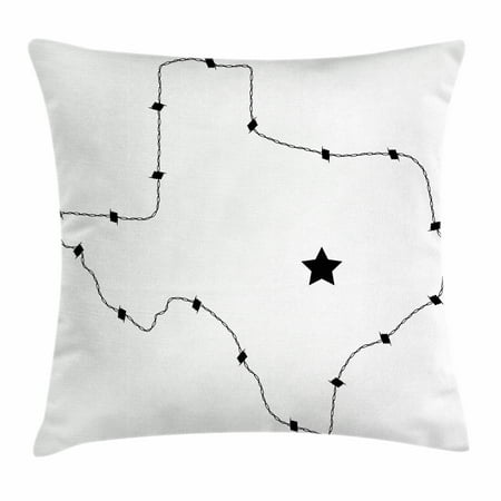 Control Map - Texas Star Throw Pillow Cushion Cover, USA State Map with Barbed Wire Pattern Monochrome Border Control Image, Decorative Square Accent Pillow Case, 18 X 18 Inches, Black and White, by Ambesonne