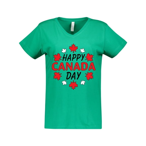 Inktastic Happy Canada Day- maple leaf circle Women's V-Neck T-Shirt
