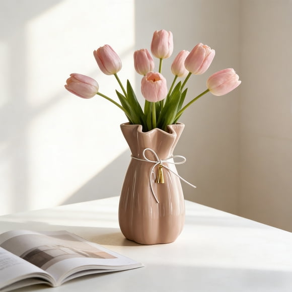Vacemry Uniquely Shaped Ceramic Vases, Handcrafted Decorative Vase for Table Centerpiece Wedding Decor Home Office Living Room Shelf Decor, Modern Art Decor Gift