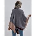 thumbnail image 4 of Long Batwing Sleeve Knitted Cardigan Loose Color Blocking Plaid Oversized Open Front Sweater for Women Female Dark Gray S, 4 of 6