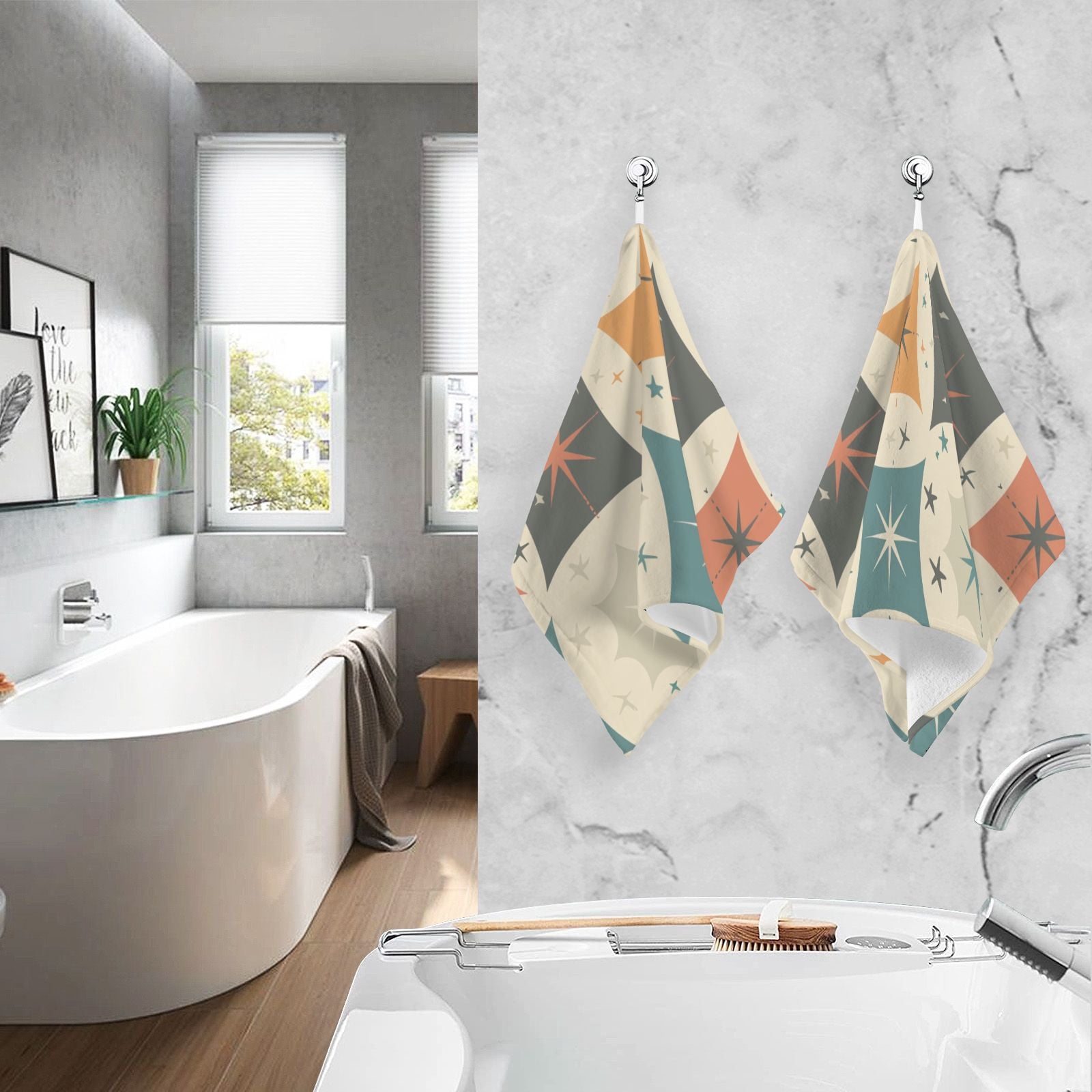 Rural Stars Square Hand Towels Cotton Bath Towels Large Face Towels Absorbent for Bathroom 2 Packs