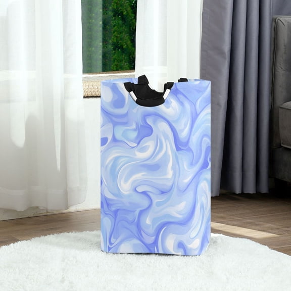 Blue and White Soft Pattern Foldable Laundry Hamper 12.6x11x22.7in with Handles for Bathroom Bedroom Storage