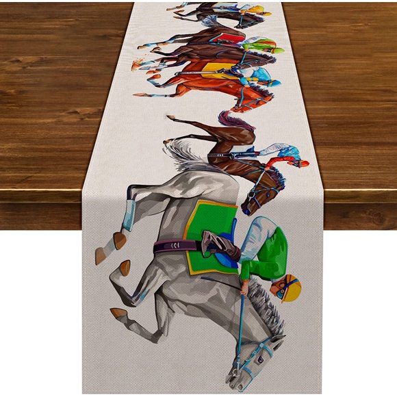 Camino de mesa rústico de granja con temática del Derby de Kentucky, perfecto para fiestas de Derby, decoración de cumpleaños y celebraciones hípicas (33 x 183 cm)