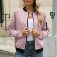 thumbnail image 5 of Htigea Womens Bomber Jacket Coat Casual Stand Collar Zip Up Lightweight Fall Fashion Jackets Outfits with Pockets Pink S, 5 of 7