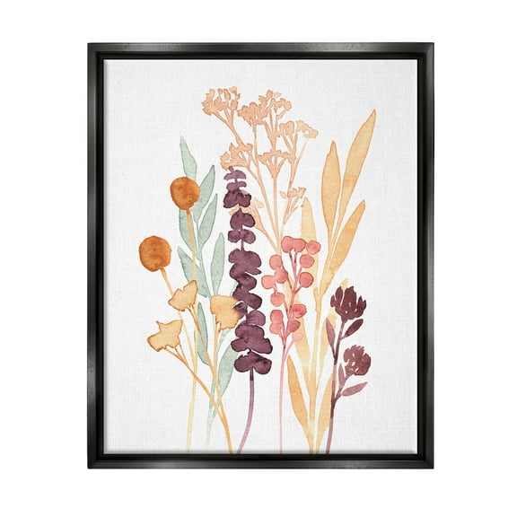 Stupell Industries Wildflower Botanicals Layered Herbs Graphic Art Jet Black Floating Framed Canvas Print Wall Art, Design by Annie Warren