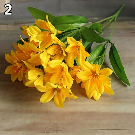 HEVIRGO Lovely Artificial Mini Lily Flower Bouquet Home Wedding Decor 24 Flowers on 1 Piece, Yellow