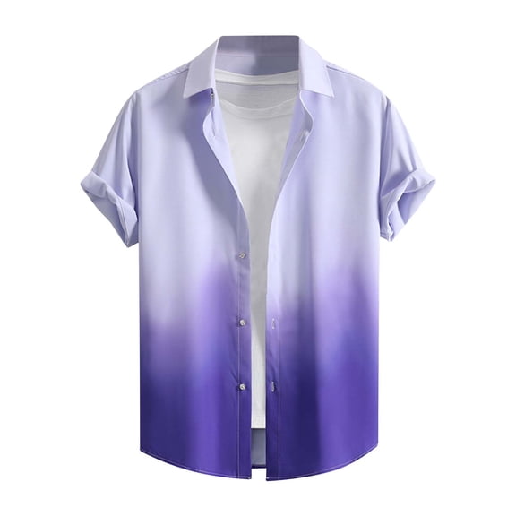 Short Sleeve Shirts for Men Button-Down Collared Tshirts Shirt Mens Trendy Gradient Printed Lightweight Breathable Hawaiian Beach Tees Tops