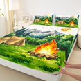 thumbnail image 4 of Catabedysis Watercolor Camping Bed Sheets,Mountain Tent Print Full Size Sheets For Boys,Multicolor,4 Pieces,1 Flat Sheet, 1 Fitted Sheet and 2 Pillowcases, 4 of 6