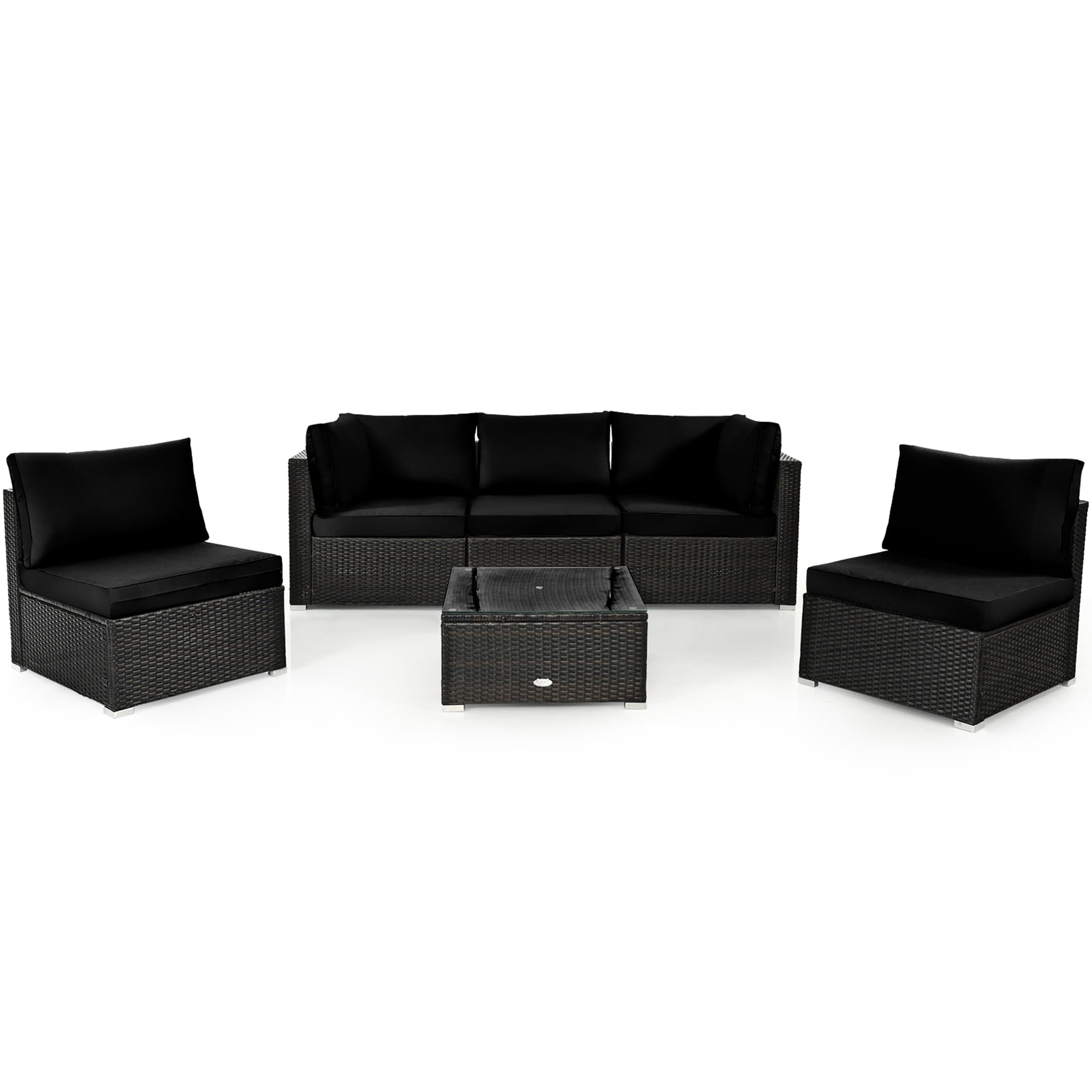 Gymax 6pcs Rattan Outdoor Sectional Sofa Set Patio Furniture Set W Black Cushions Walmart Canada