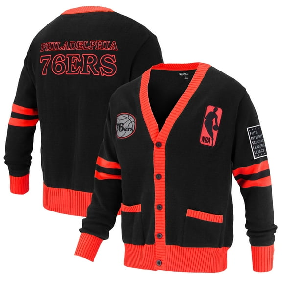 Unisex FISLL Black Philadelphia 76ers Logoman Shadow Collection Full-Button Cardigan Sweater