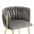 thumbnail image 5 of Velvet Dining Chairs, Mid-Century Dining Chair with Golden Metal Legs, Woven Back Upholstered Dining Chairs, Accent Desk Chair for Living Room Bedroom Office Waiting Room(Grey,Set of 4), 5 of 9
