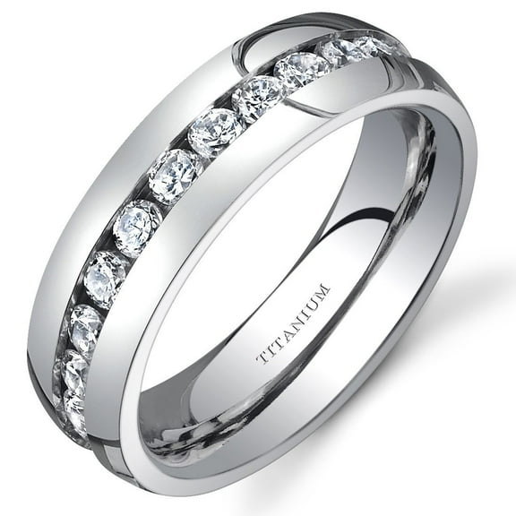 PEORA Designer Titanium Eternity Ring for Women, Wedding Anniversary Cubic Zirconia Band, 6mm, Comfort Fit, Size 6