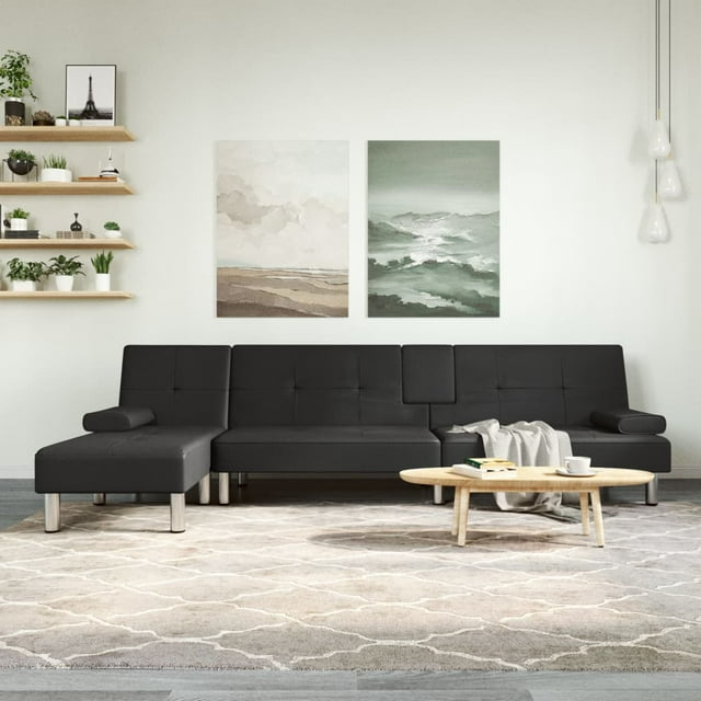 vidaXL Canapé-Lit en Forme de L Noir 255x140x70 cm Similicuir