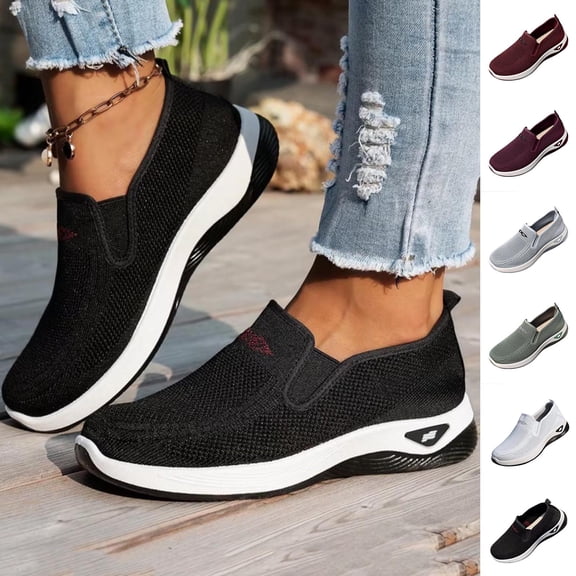 HAOTAGS Women’s Round-Toe Mesh Breathable Loafers Spring and Summer Lightweight & Comfortable Casual Slip-On Shoes Black Size 6.5