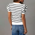 thumbnail image 4 of Women's Short Puff Sleeve Knit Crewneck Striped T-shirt, Casual Summer Blouse, Trendy Lightweight Top for Everyday Wear, Vacation, Weekend Outings, Comfortable and Stylish Short Sleeve Shirt, 4 of 7