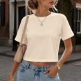 thumbnail image 2 of BODOAO Women's Crop Tee Shirts Crewneck Short Sleeve T-Shirts Pack Summer Casual Solid Slim Fit Active Workout Basic Plain Crop Tops Everyday Streetwear Apparel Beige L, 2 of 7