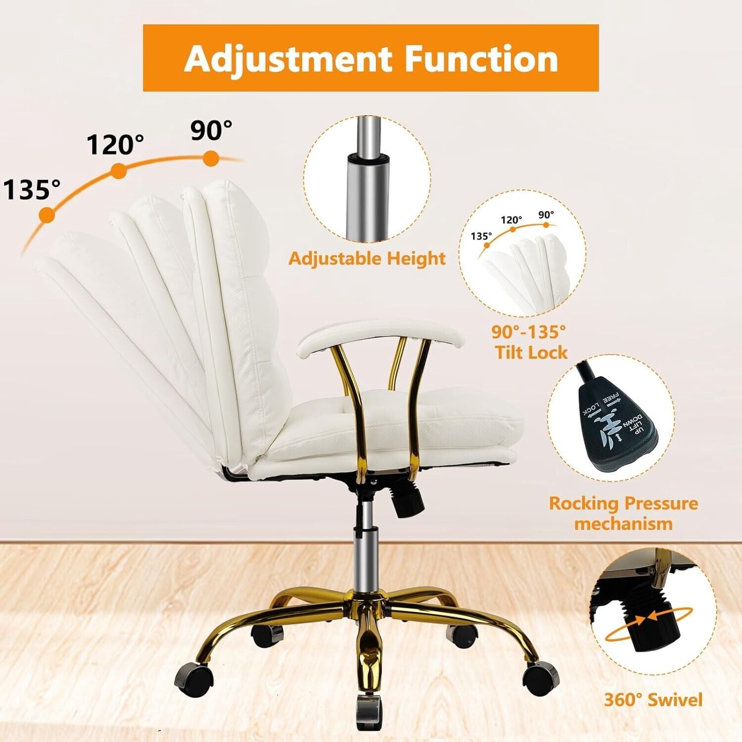 Ergonomic Home Office Desk Chair Comfortable Leather Computer Chairs for Bedroom